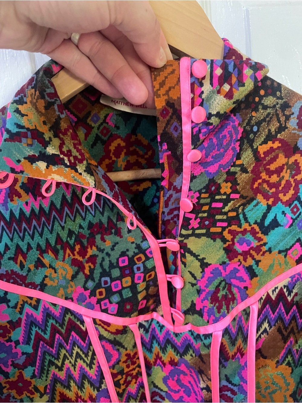Matthew Williamson Dress Size 6 Colorful Wool Button Geometric Boho Abstract - Picture 6 of 11